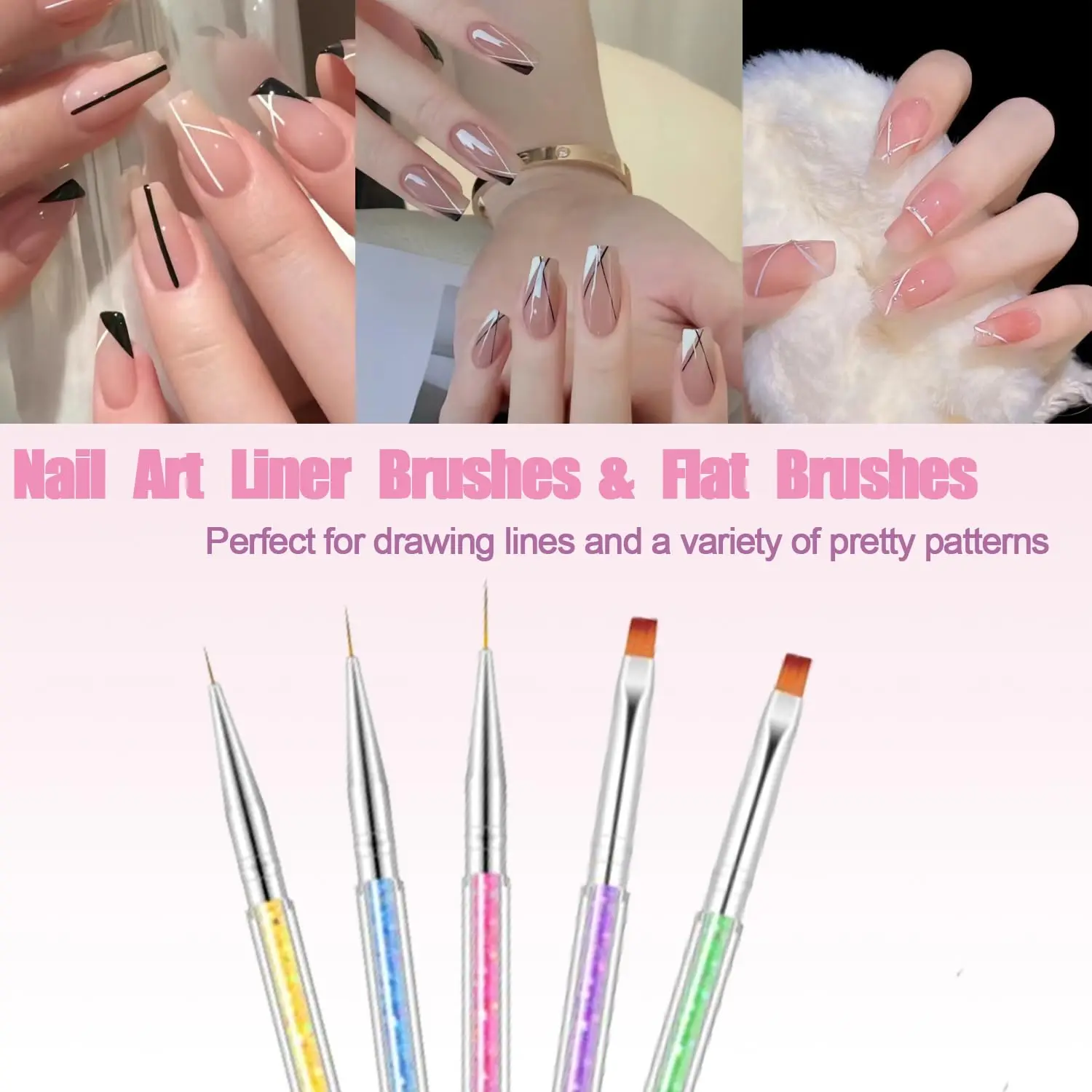 LINMANDA Nail Art Brushes 5 Pcs Double Ended Fine Nail Liner Brush Dotting Pen Nail Gel Polish Detail Drawing Tools