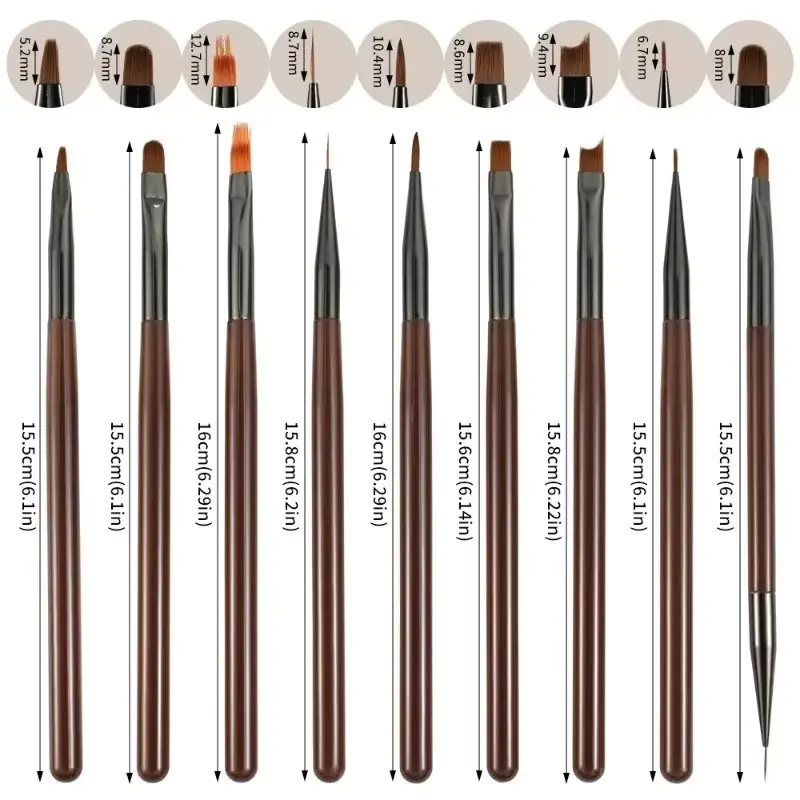 LINMANDA Nail Art Design Pen Painting Tools with Nail Extension Gel Brush Nail Gel Brush Salon at Home Diy Manicure 9psc