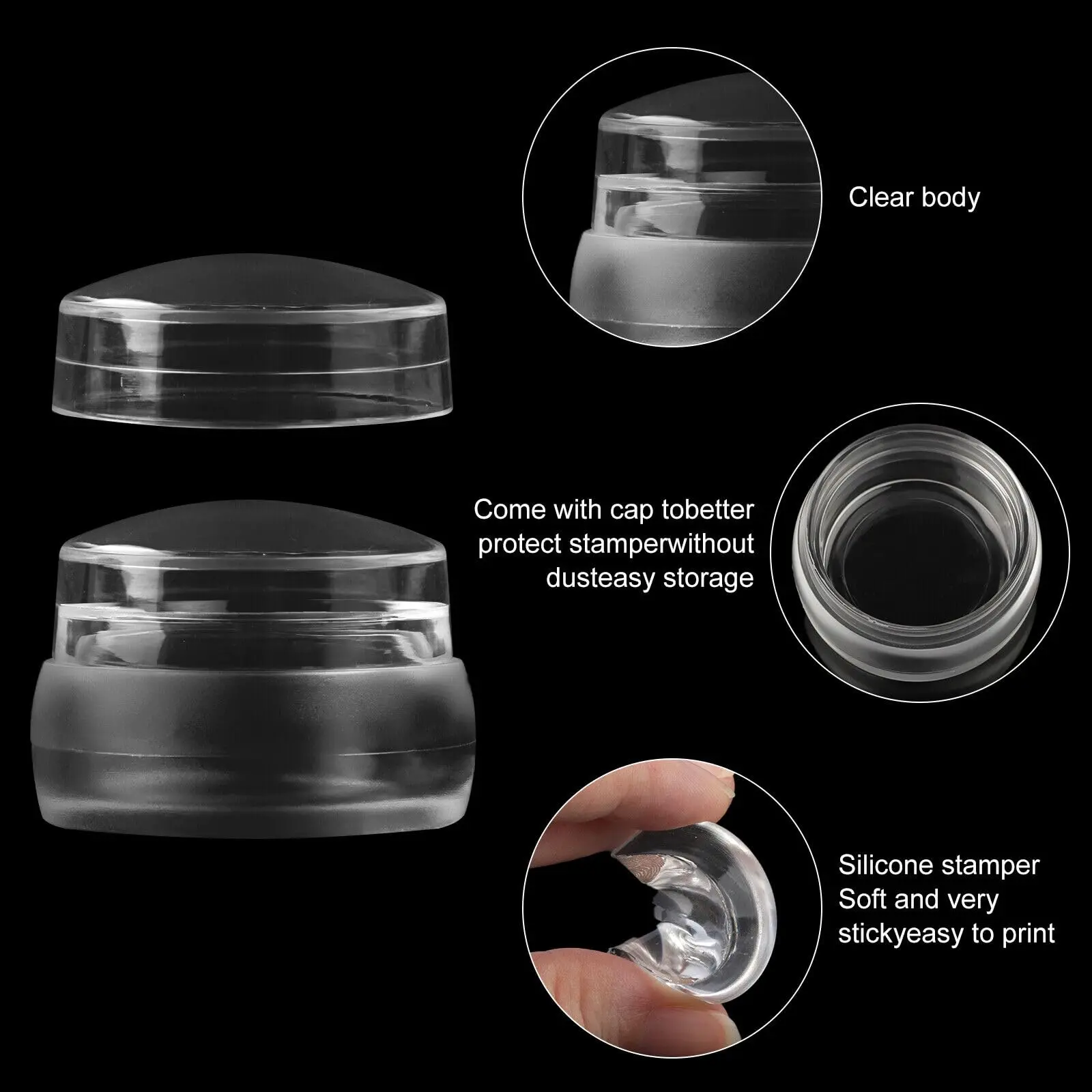 LINMANDA Clear Silicone Nail Stamper French Art Jelly Stamper for Nails French Nail Stamper Kit Manicure Nail Art Tools