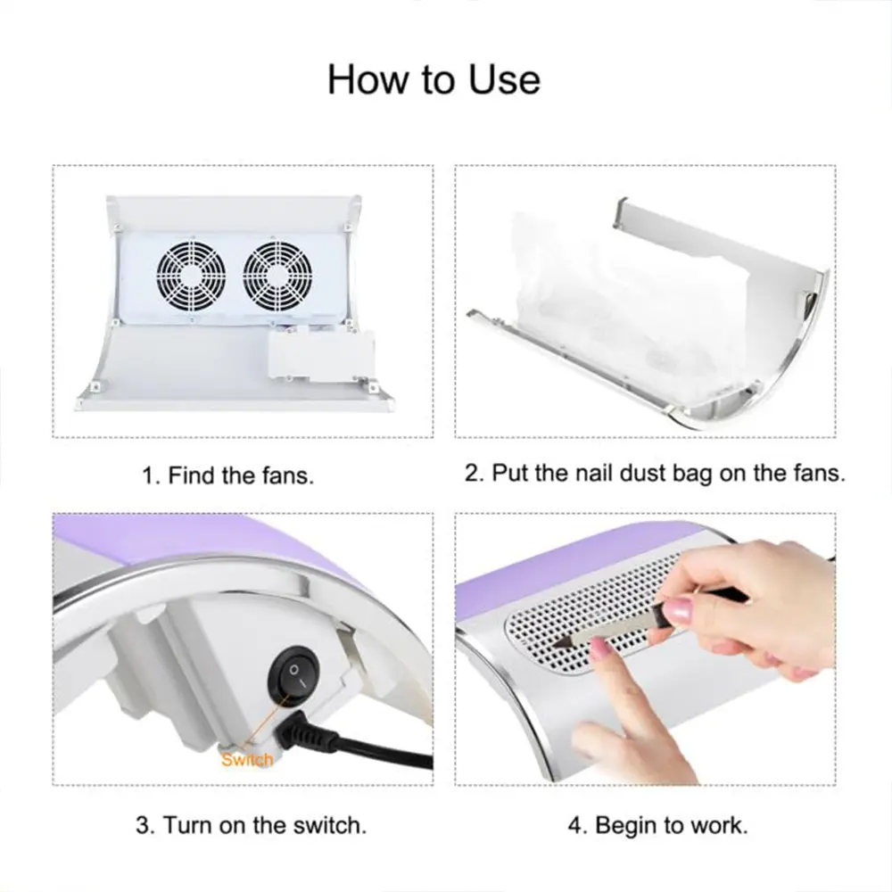 LINMANDA Nail Dust Collector Machine 80W Nails Filter for Manicure Nail Fan Dust Collector with 2 Powerful Nail Fan 2 Dust Bags