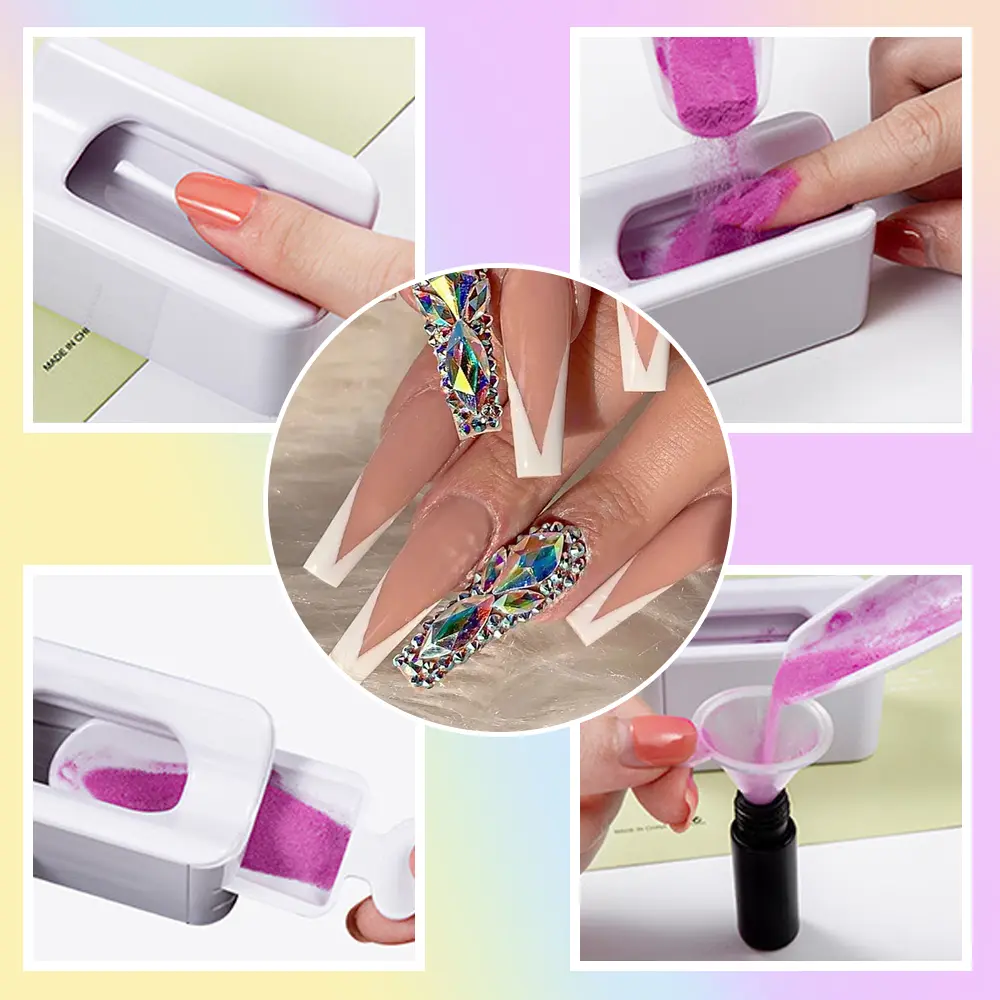 LINMANDA Dip Powder Recycling Tray with Cleaning kIt Nail Rhinestones Glitter Pearl Recycling Saving Tool Nails Tech Must Have