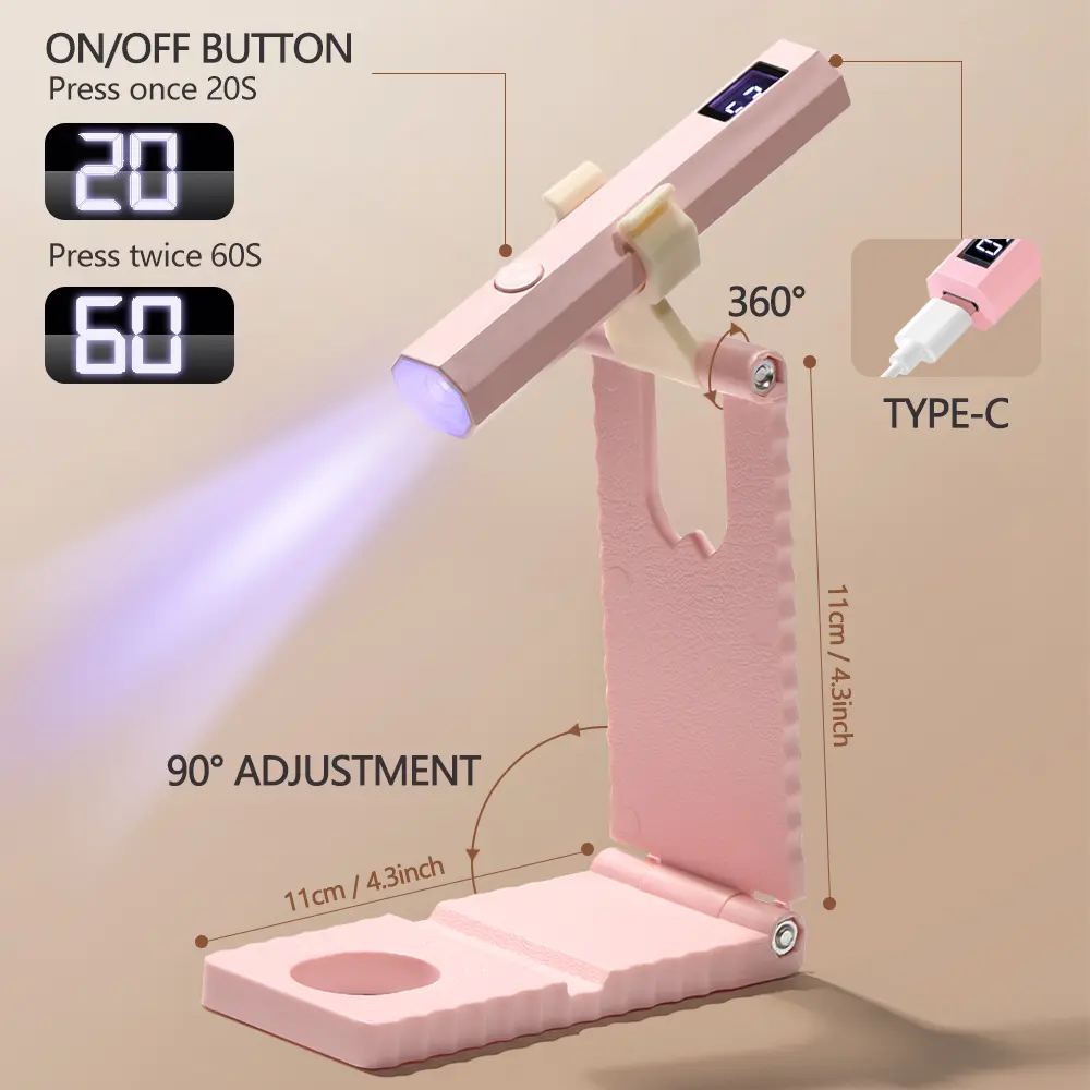 LINMANDA Cordless Nail Lamp with Stand Mini Handheld UV Light with LCD Display for Gel Nails Rechargeable Fast Curing Nail Dryer