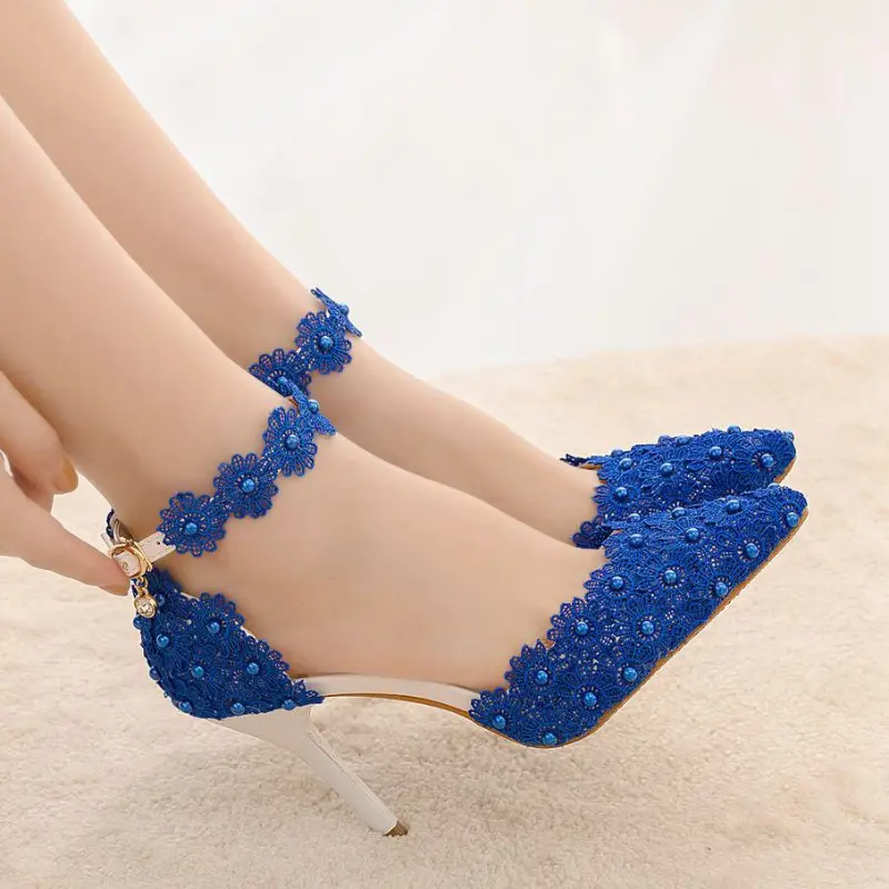 XIHAHA Spring Summer New Woman Pointy Lace Rhinestone Bridal Wedding Shoes Thin High Heels Dress Versatile Women Female Sandals