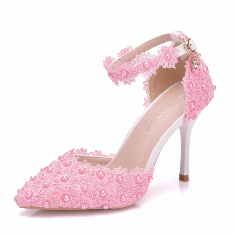 XIHAHA Spring Summer New Woman Pointy Lace Rhinestone Bridal Wedding Shoes Thin High Heels Dress Versatile Women Female Sandals