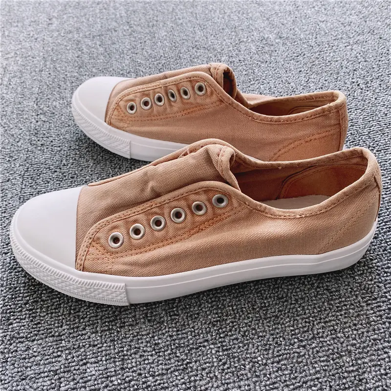 Men Women Loafers Shoes Canvas Shoes Washed Korean Edition Korea Lazy Old Soft and Comfortable Shoes Old Classic Low Cut Couple
