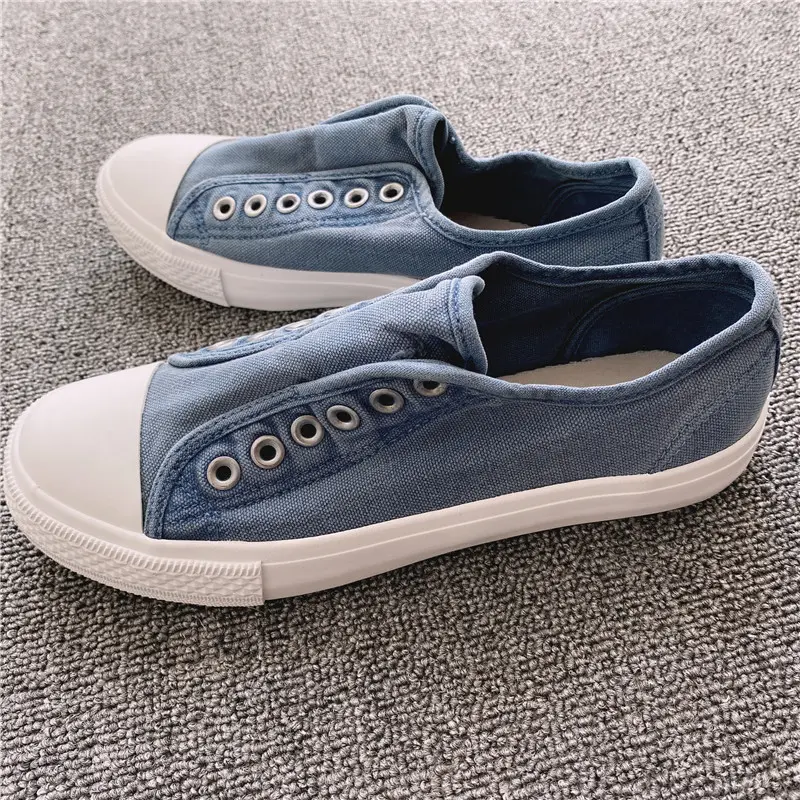 Men Women Loafers Shoes Canvas Shoes Washed Korean Edition Korea Lazy Old Soft and Comfortable Shoes Old Classic Low Cut Couple