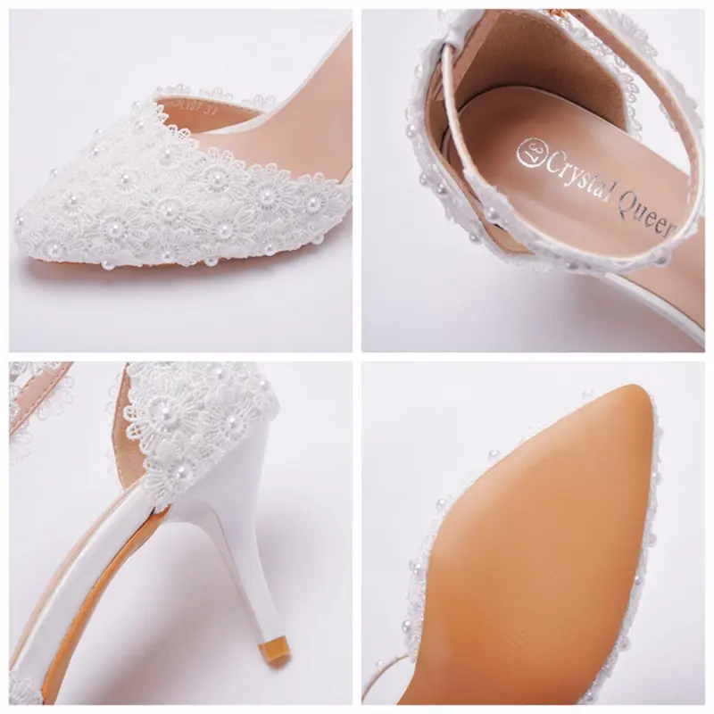 XIHAHA Spring Summer New Woman Pointy Lace Rhinestone Bridal Wedding Shoes Thin High Heels Dress Versatile Women Female Sandals