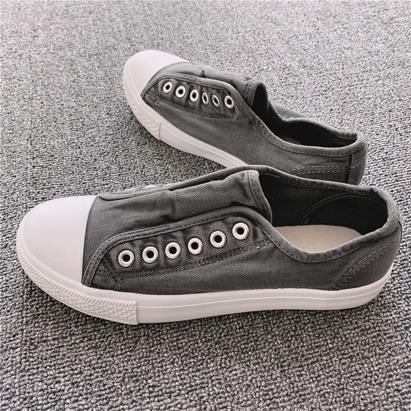 Men Women Loafers Shoes Canvas Shoes Washed Korean Edition Korea Lazy Old Soft and Comfortable Shoes Old Classic Low Cut Couple