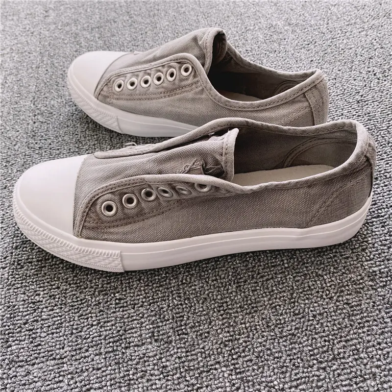 Men Women Loafers Shoes Canvas Shoes Washed Korean Edition Korea Lazy Old Soft and Comfortable Shoes Old Classic Low Cut Couple