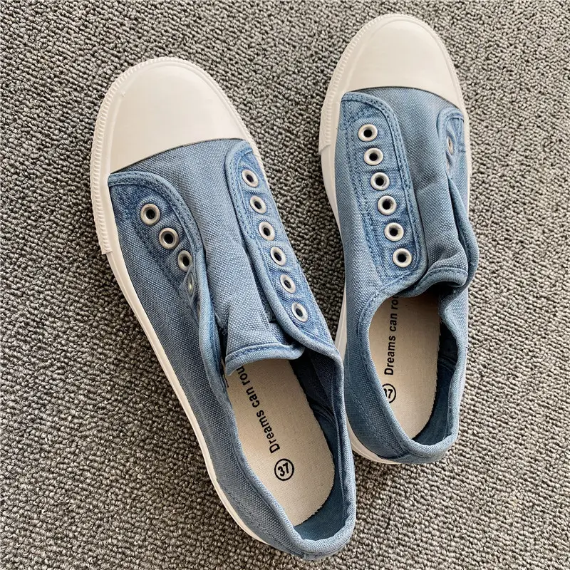 Men Women Loafers Shoes Canvas Shoes Washed Korean Edition Korea Lazy Old Soft and Comfortable Shoes Old Classic Low Cut Couple