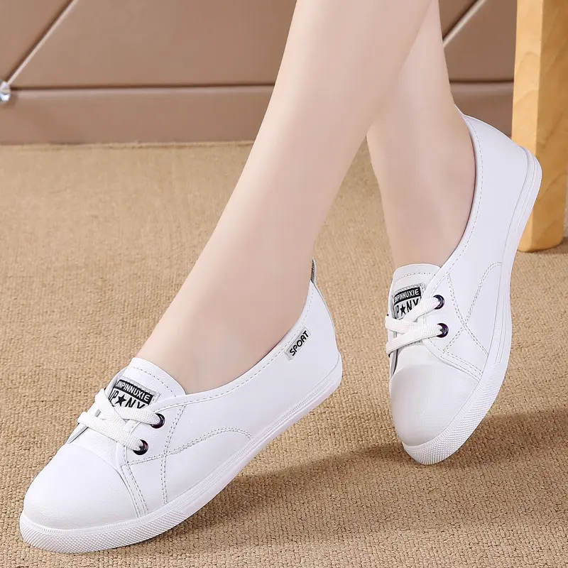 XIHAHA 2023 Fashion White Shoes Women Round Toe Platform Shoes Casual Shoes Woman Lace Up Flats Girls Loafers Zapatos Mujer