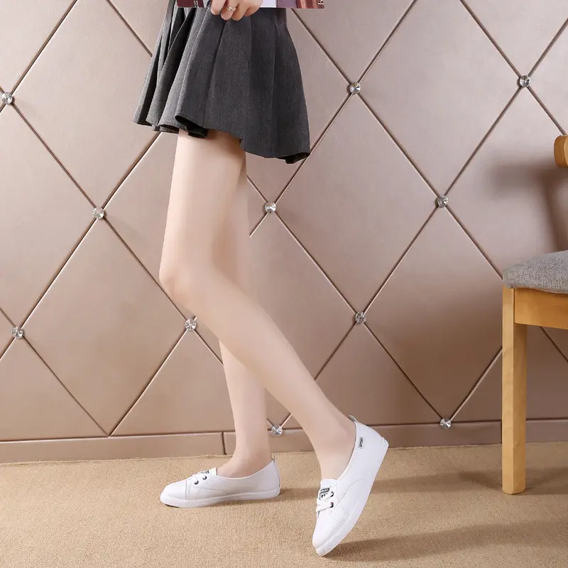 XIHAHA 2023 Fashion White Shoes Women Round Toe Platform Shoes Casual Shoes Woman Lace Up Flats Girls Loafers Zapatos Mujer