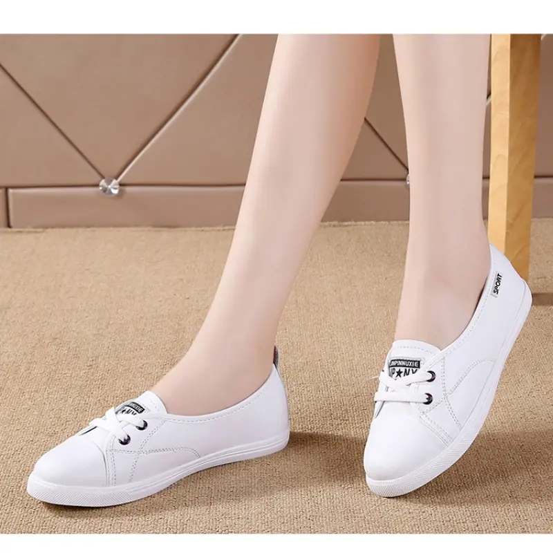 XIHAHA 2023 Fashion White Shoes Women Round Toe Platform Shoes Casual Shoes Woman Lace Up Flats Girls Loafers Zapatos Mujer