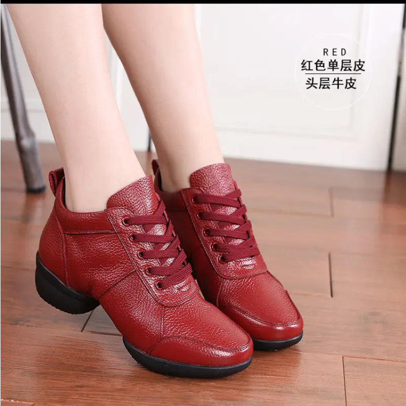 XIHAHA Women Genuine Leather Dance Shoes Boots Square Dance Shoes Increase Sneakers Boots Soft Sole Woman Shoes Modern
