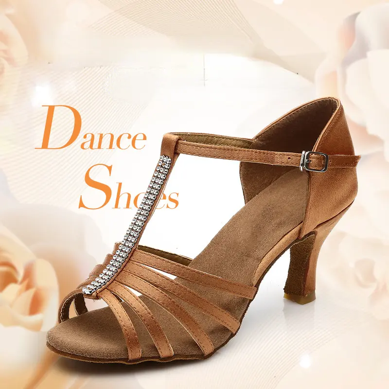 XIHAHA Woman Fashion Rhinestone Dance Shoes Tango Salsa Latin Ballroom Dance Heels Soft Sole Women Sandals Ladies Wedding Shoes