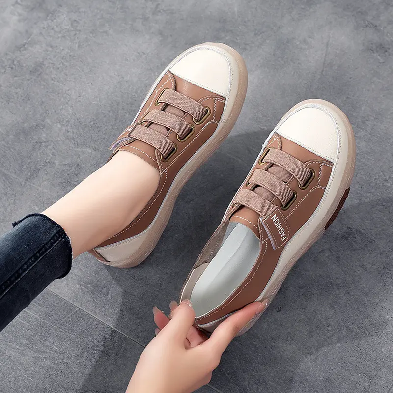 XIHAHA Ladies Sneakers Spring Shoes 2023 New Genuine Leather Casual Women Shoe Fashion Flat Girl Student Shoes Sneaker