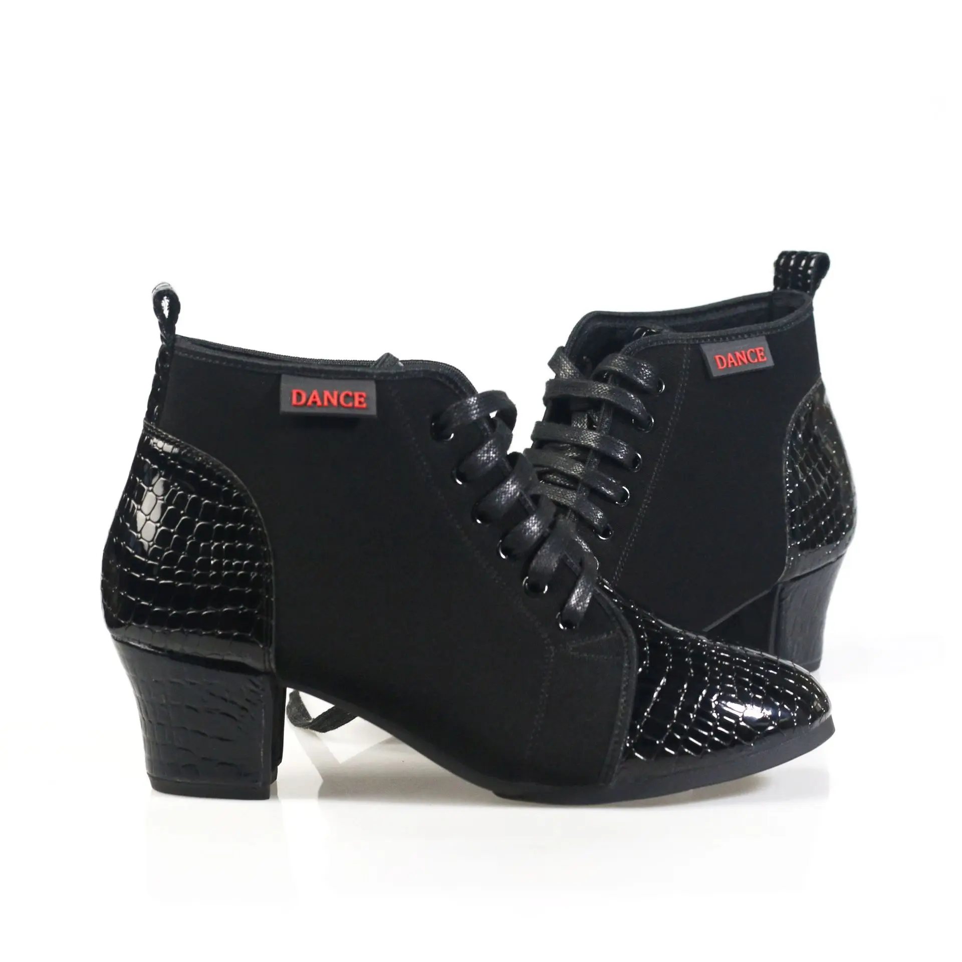 XIHAHA Woman Stone Pattern Splicing Oxford Cloth Women Dance Shoe Latin Dance Shoes Ladies Samba Dancing Shoes Short Boots