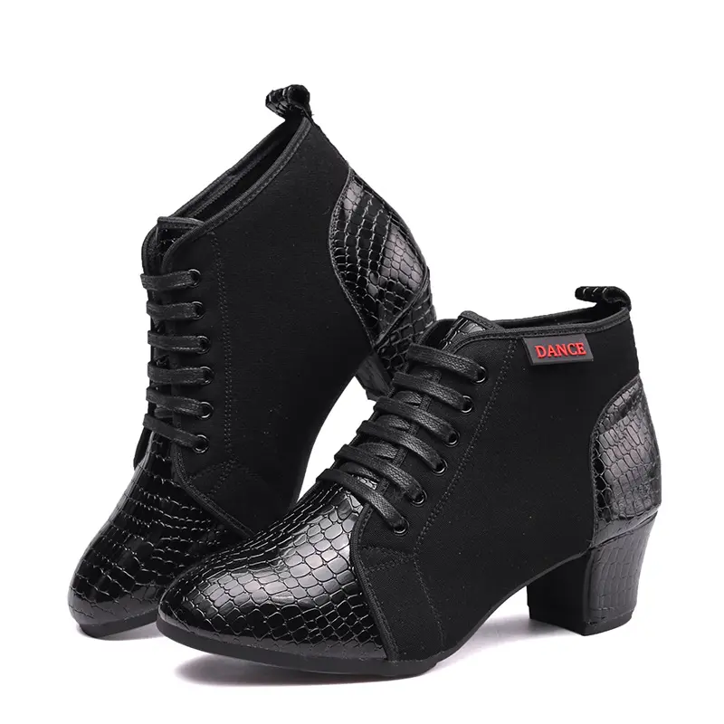 XIHAHA Woman Stone Pattern Splicing Oxford Cloth Women Dance Shoe Latin Dance Shoes Ladies Samba Dancing Shoes Short Boots