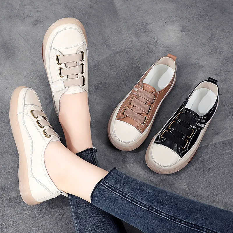 XIHAHA Ladies Sneakers Spring Shoes 2023 New Genuine Leather Casual Women Shoe Fashion Flat Girl Student Shoes Sneaker