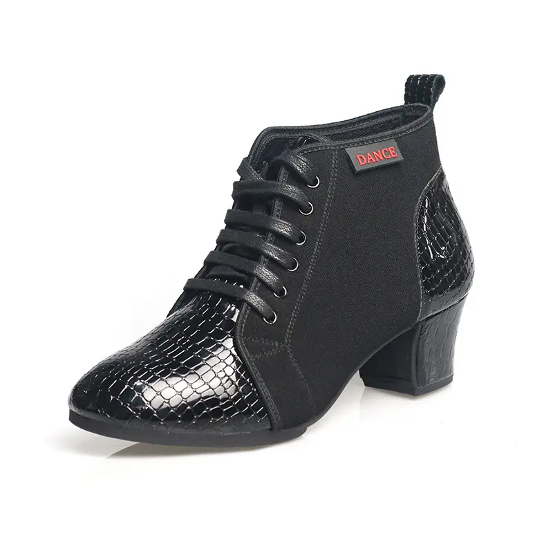 XIHAHA Woman Stone Pattern Splicing Oxford Cloth Women Dance Shoe Latin Dance Shoes Ladies Samba Dancing Shoes Short Boots