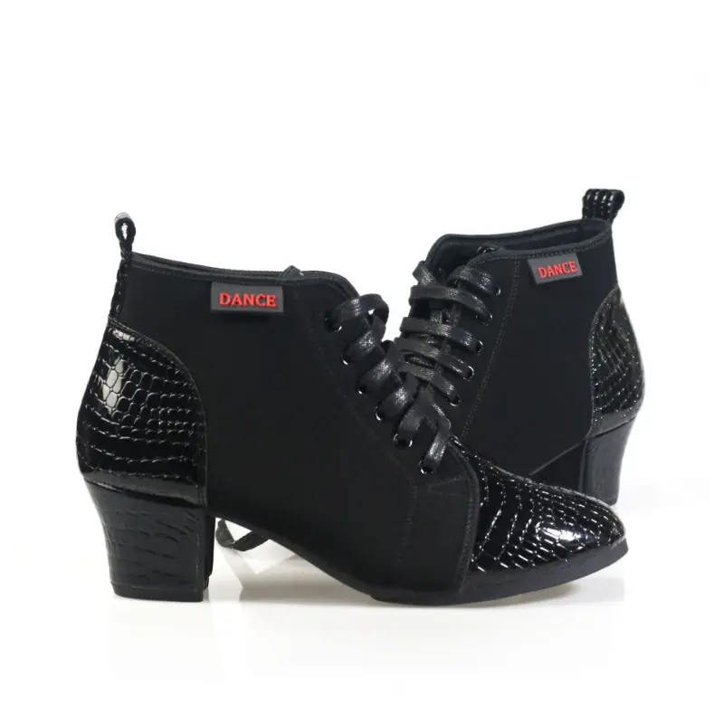 XIHAHA Women Dance ShoeStone Pattern Splicing Oxford Cloth  Latin Dance Shoes Ladies Samba Dancing-Shoes Dance Shoes Short Boots