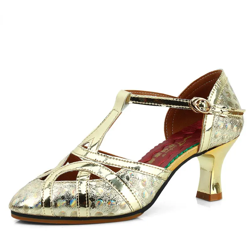 XIHAHA Women's Glitter Leather Latin Dance Shoes Closed Toe Soft Sole Salsa Modern Shoe Tango Ballroom Dancing High-heeled Shoes