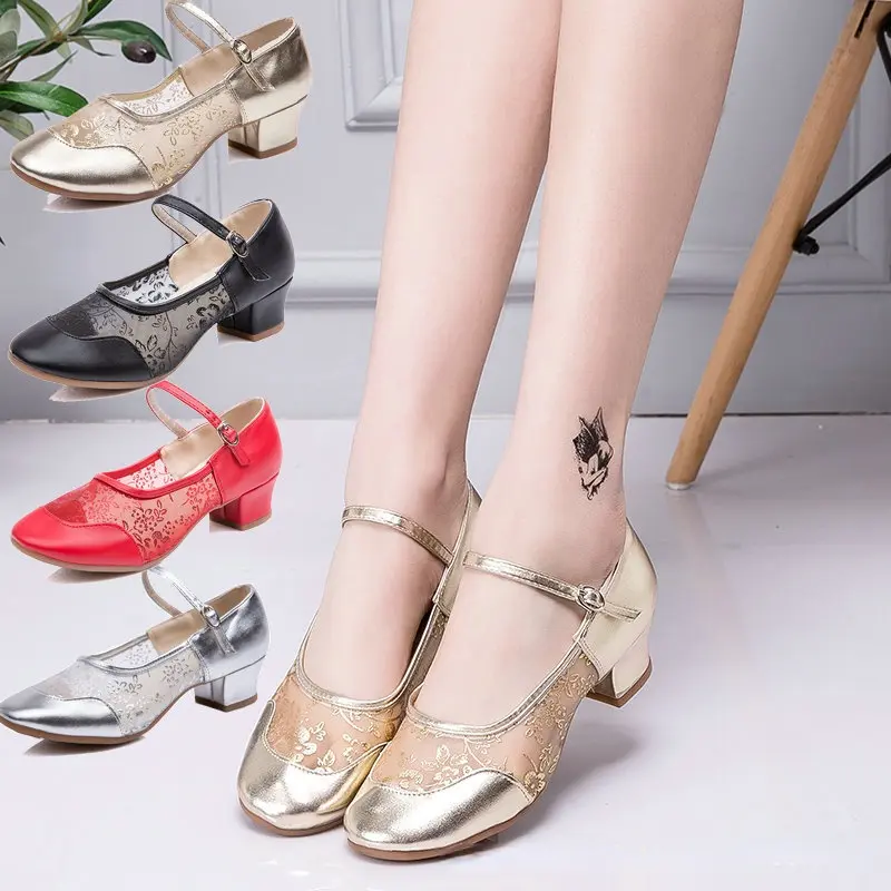 Summer Woman Mesh Dance-Shoes for Girls Latin Ballroom Modern Salsa Ladies Practise Dancing Shoes Square Dance Soft Rubber Sole