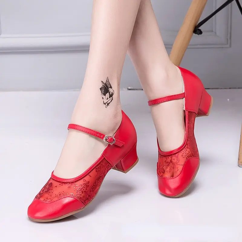 Summer Woman Mesh Dance-Shoes for Girls Latin Ballroom Modern Salsa Ladies Practise Dancing Shoes Square Dance Soft Rubber Sole