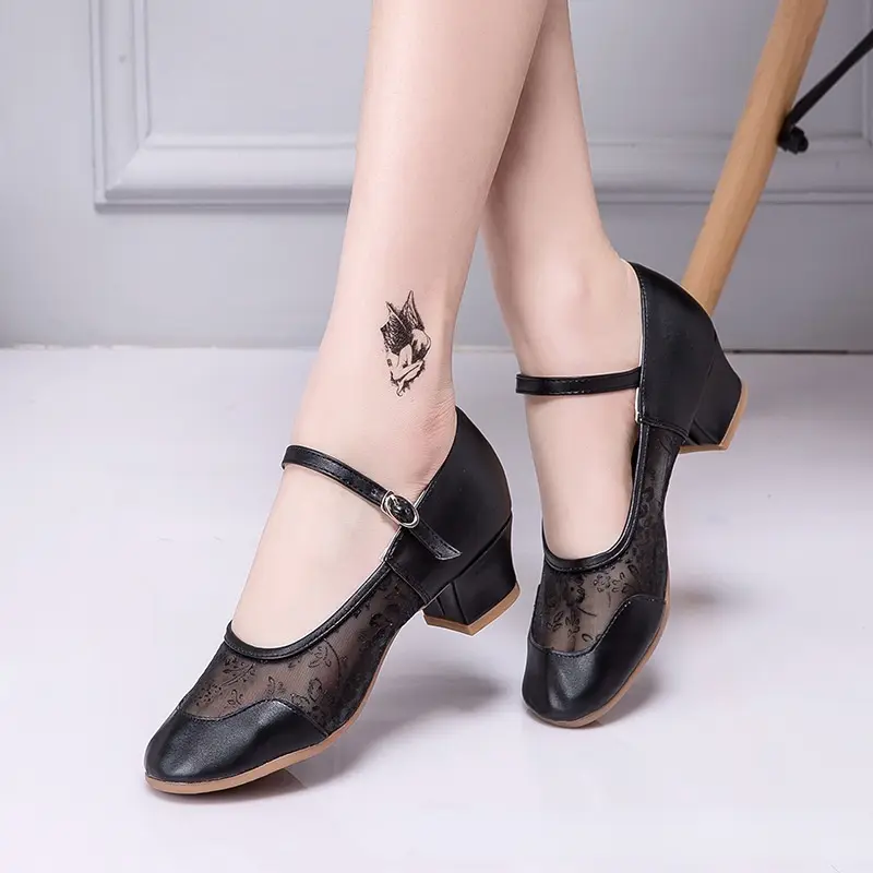 Summer Woman Mesh Dance-Shoes for Girls Latin Ballroom Modern Salsa Ladies Practise Dancing Shoes Square Dance Soft Rubber Sole