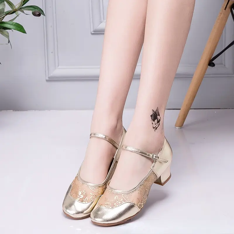 Summer Woman Mesh Dance-Shoes for Girls Latin Ballroom Modern Salsa Ladies Practise Dancing Shoes Square Dance Soft Rubber Sole