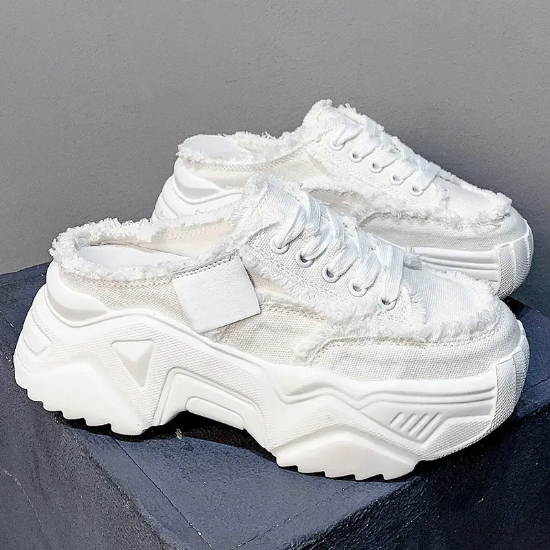 XIHAHA 2023 Fashion Head Wrapper Shoes Women Canvas Lace-up Half Slippers Flat Sneakers Woman Brushed Casual Shoes