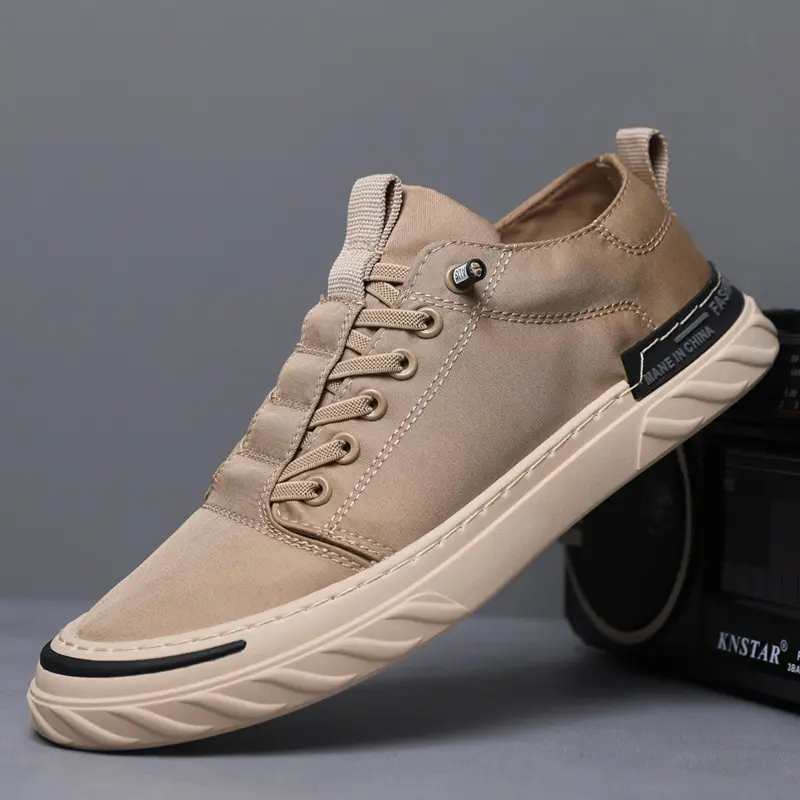 XIHAHA Fashion Soft Bottom Men Canvas Sneakers New Men's Top Board Shoes Man Ice Silk Sports Shoe PU Leather Casual Male Shoes