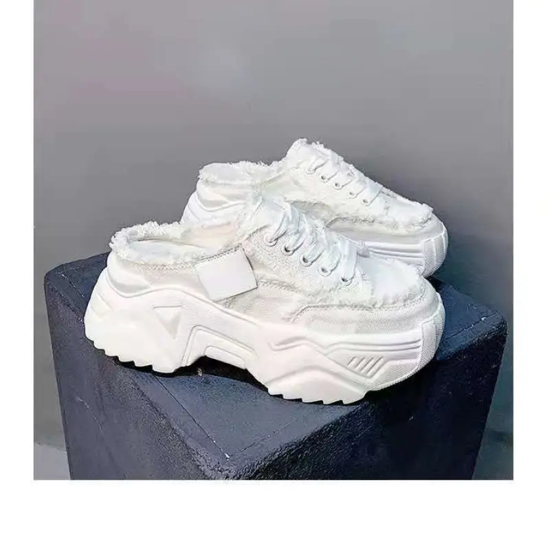 XIHAHA 2023 Fashion Head Wrapper Shoes Women Canvas Lace-up Half Slippers Flat Sneakers Woman Brushed Casual Shoes