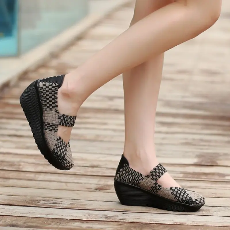 XIHAHA High Help Breathable Casual Women Shoes Loafers Platform Wedges Autumn Woven Slip on High Heel Pumps Square Dancing