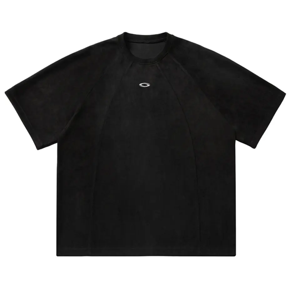 2025 Summer Men Suede T Shirts Embroidery Patchwork Vintage Oversized Tshirt Loose Casual Tee Tops Streetwear Hip Hop T-shirts