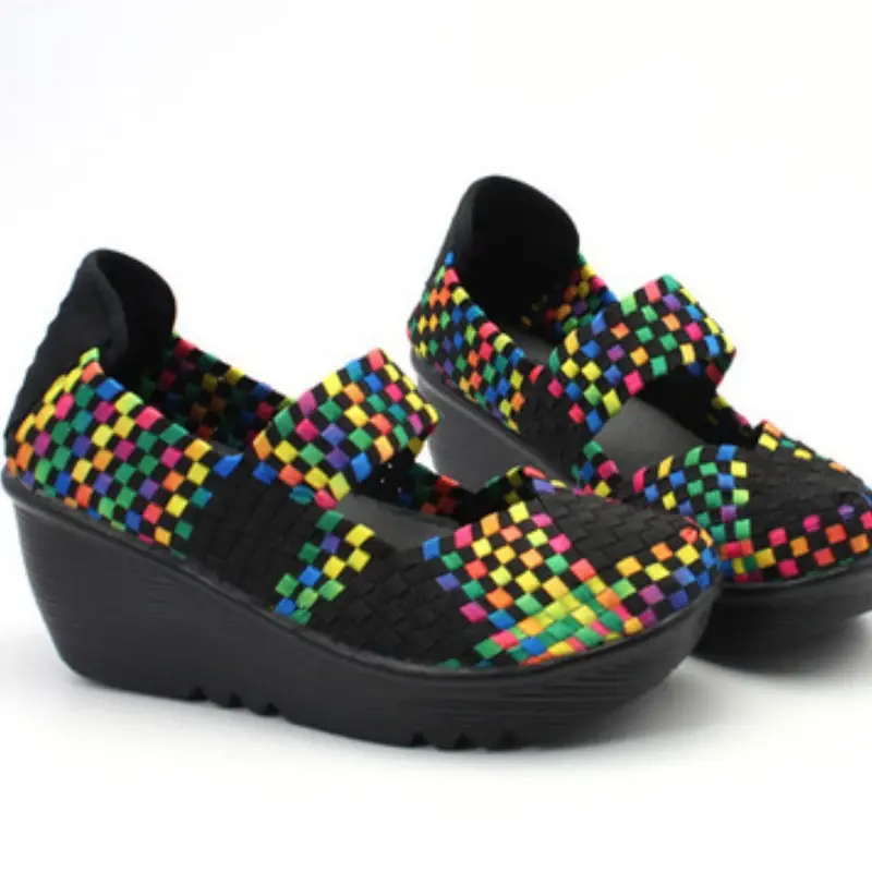 XIHAHA High Help Breathable Casual Women Shoes Loafers Platform Wedges Autumn Woven Slip on High Heel Pumps Square Dancing