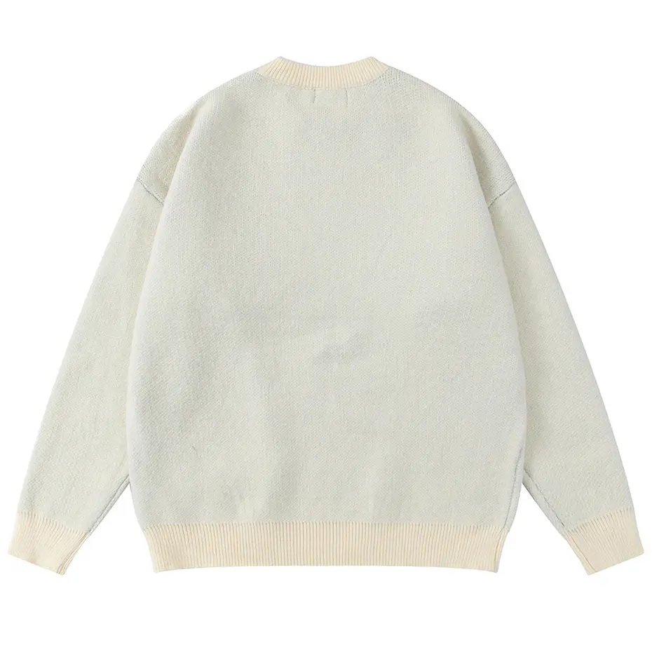 Tassel Patchwork Knit Sweater Black Beige Loose Casual Pullover Sweater Knitted Jumper 2024 Harajuku Hip Hop Streetwear Sweater