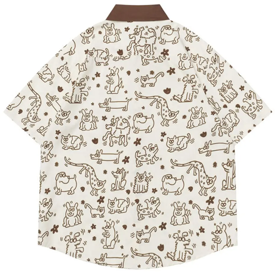 Japanese Harajuku Shirts Cartoon Graphic Short Sleeve Shirts Men Summer Short Sleeve Button Up Blouse Streetwear Hip Hop Shirts