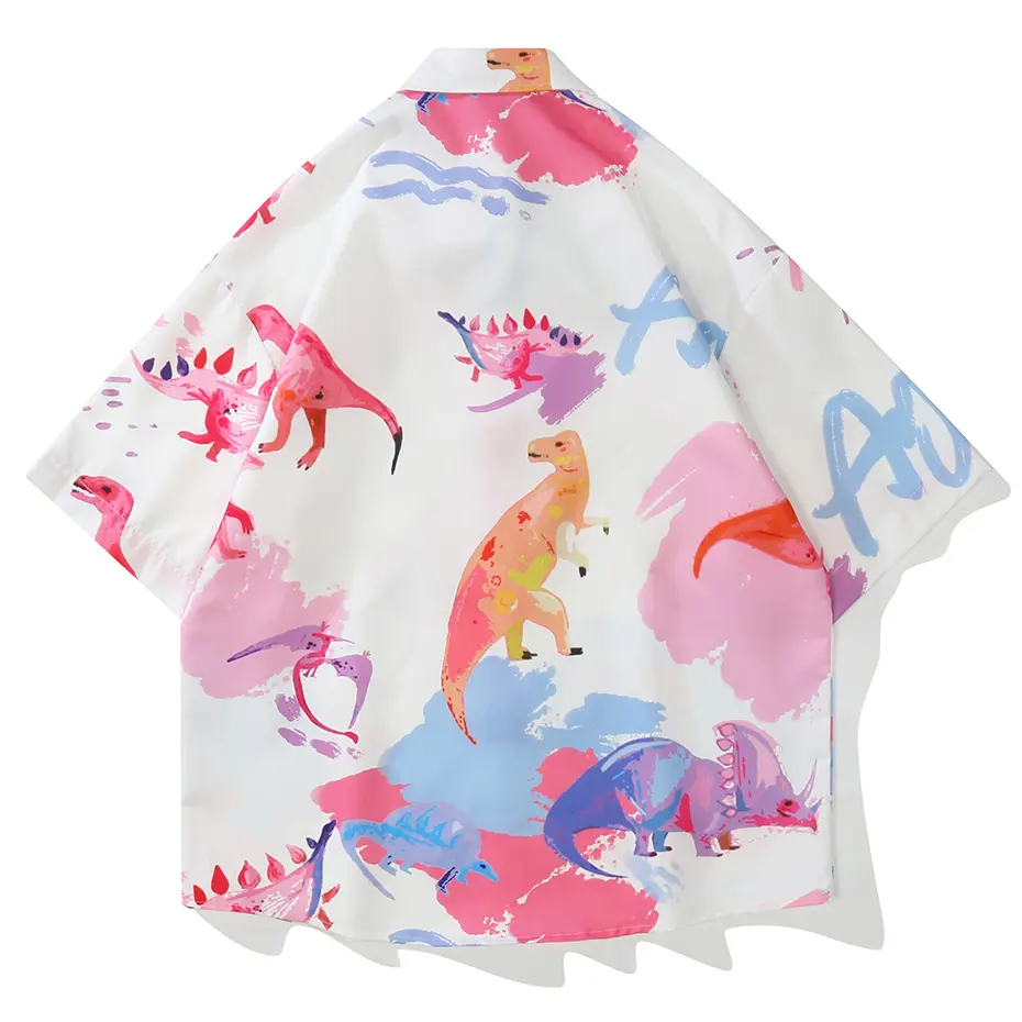 Dinosaur Graphic Printed Shirts Men's Button Up Blouse Beach Hawaii Thin Shirts Casual Loose Short Sleeve Shirts