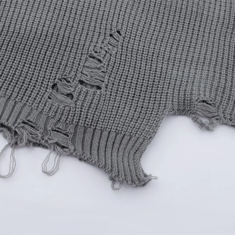 Fashion Broken Ripped Sweater Men Black Gray Loose Knitwear Jumper Y2K Pullover Hip Hop Streetwear Oversized Knit Sweaters 2023