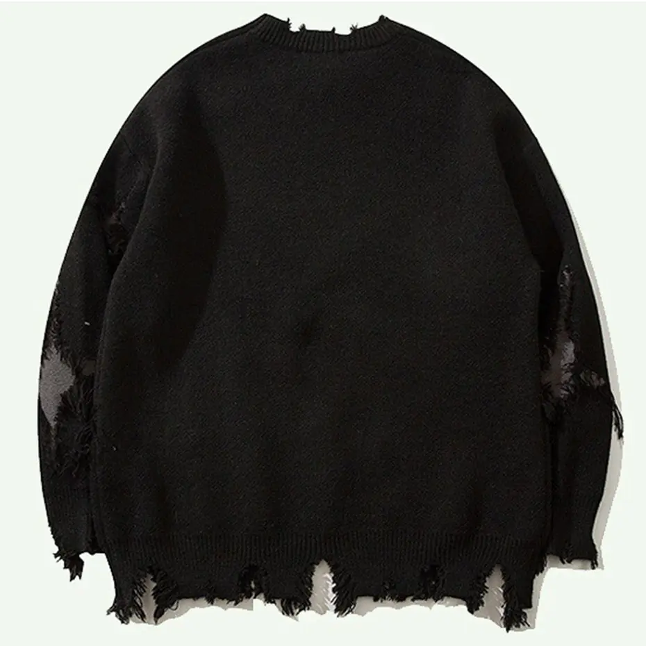 Skulls Sweaters Gothic Punk Black Ripped Sweater Knitted Pullover Jumper Harajuku Oversized Y2K Streetwear Sweater Unisex