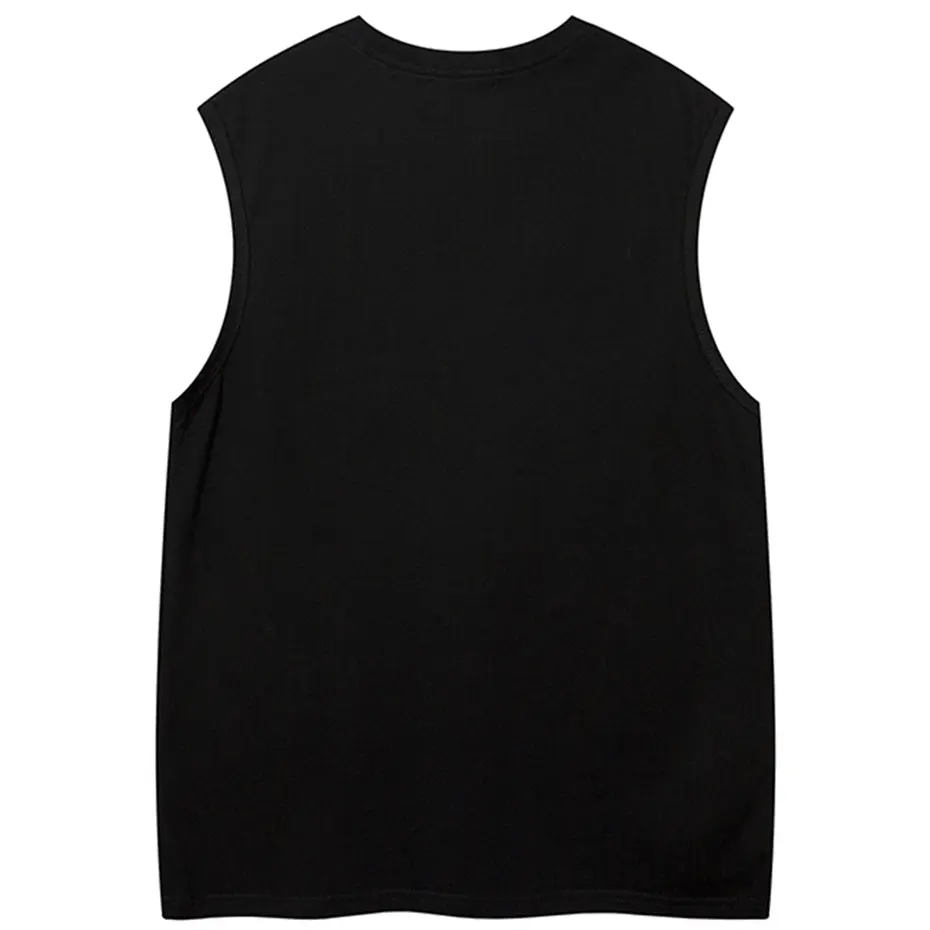 Oversized Vest Star Patchwork Y2K Tops Men Harajuku Streetwear Tank Vests 2025 Fashion Casual Loose Cotton Hip Hop Vest Black