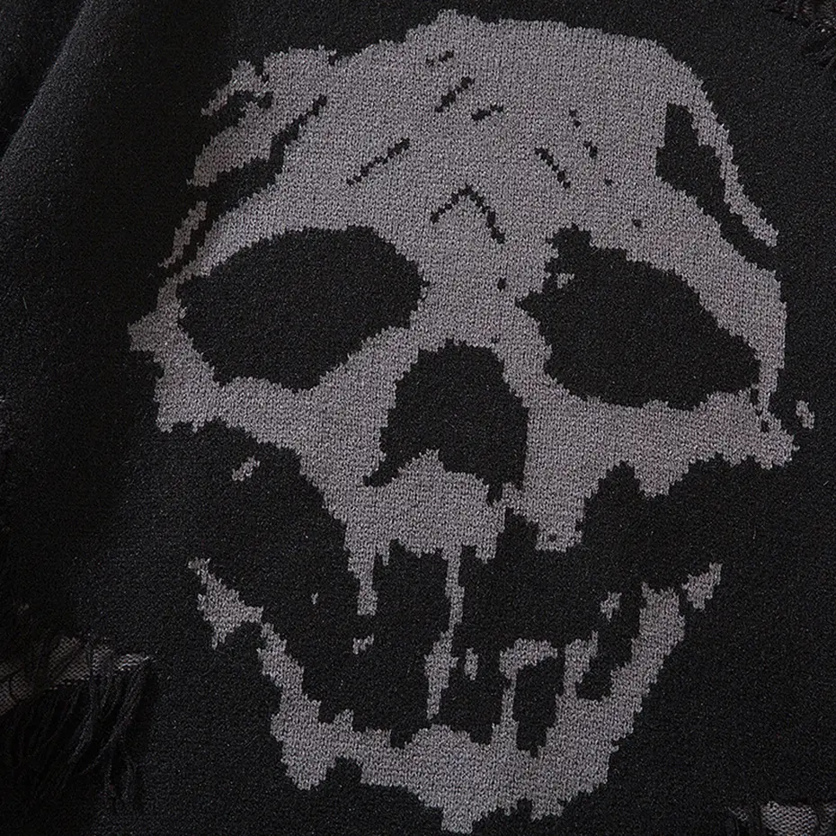 Skulls Sweaters Gothic Punk Black Ripped Sweater Knitted Pullover Jumper Harajuku Oversized Y2K Streetwear Sweater Unisex
