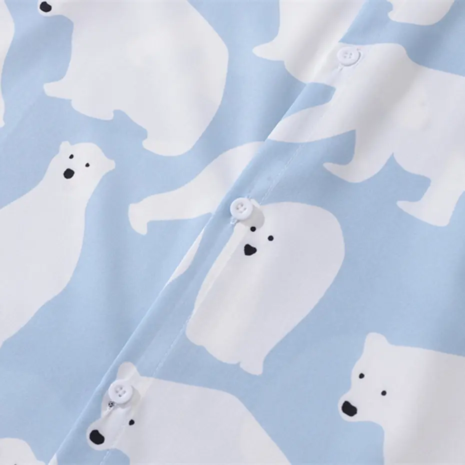 Japanese Harajuku Shirts Polar Bear Long Sleeve Shirts Men Loose Casual Button Up Blouse Tops