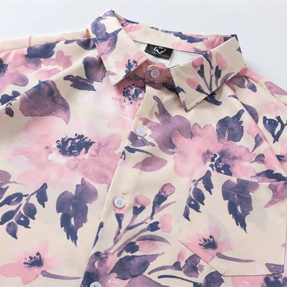 Fashion Flower Printed Shirts Men Summer Short Sleeve Button Up Blouse Harajuku Oversized Shirts Tops