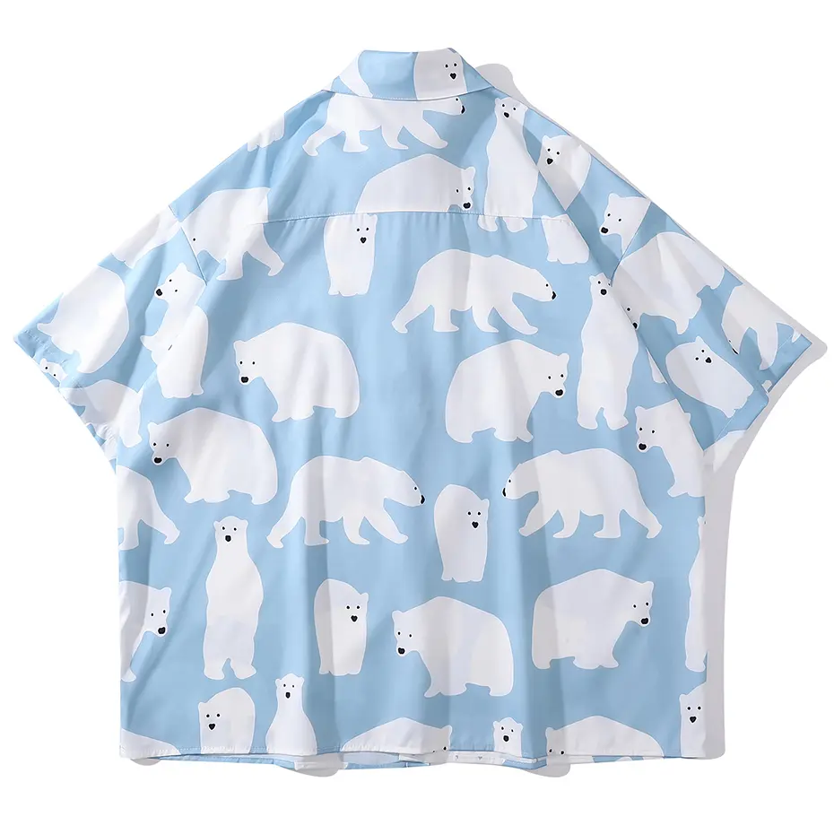 Polar Bear Shirts Japanese Harajuku Loose Shirts Men Summer Button Up Blouse Casual Oversized Shirts