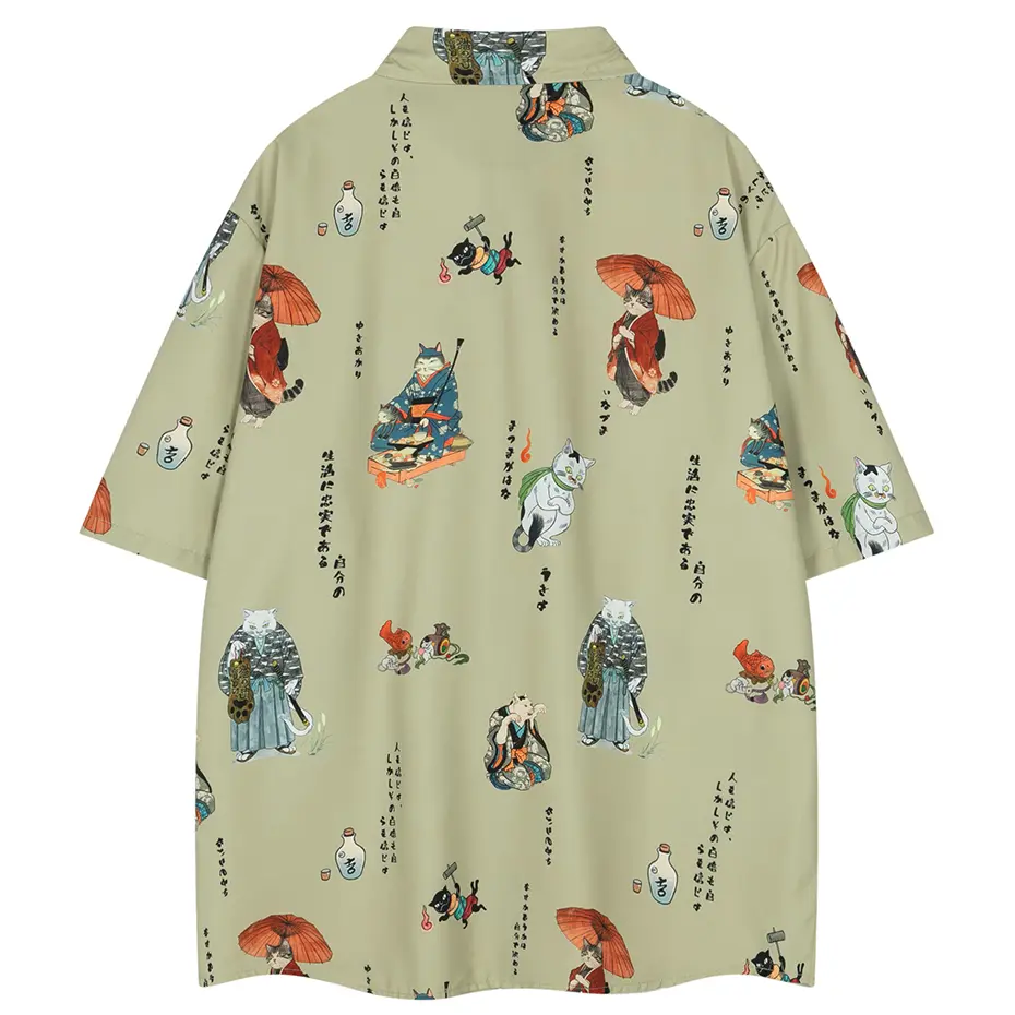 Japanese Harajuku Shirts Men Summer Casual Loose Shirts Button Up Blouse Streetwear Hip Hop Oversized Shirts