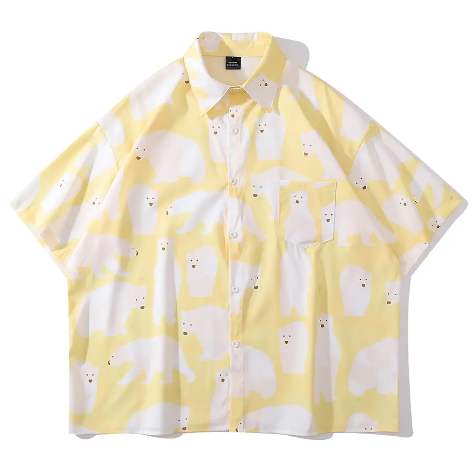 Polar Bear Shirts Japanese Harajuku Loose Shirts Men Summer Button Up Blouse Casual Oversized Shirts