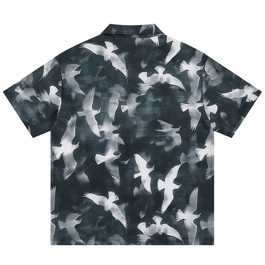 Pigeon Graphic Shirts Men Japanese Harajuku Shirts Button Up Blouse Streetwear Hip Hop Oversized Shirts