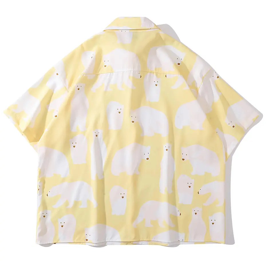 Polar Bear Shirts Japanese Harajuku Loose Shirts Men Summer Button Up Blouse Casual Oversized Shirts